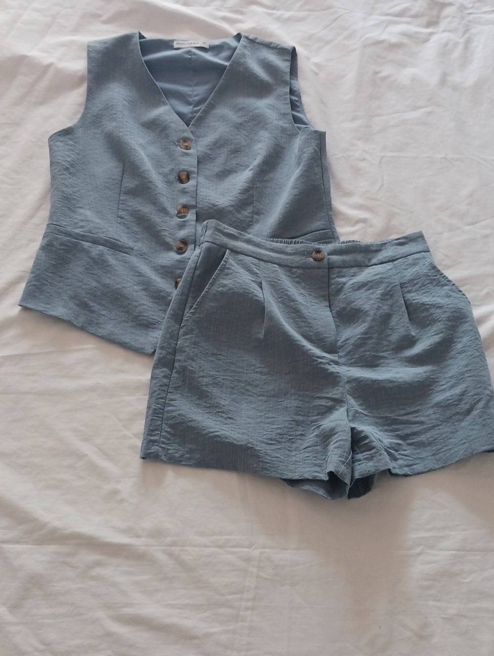 Pretty Garden- Women's Light Blue Tailored Shorts With Matching Vest
